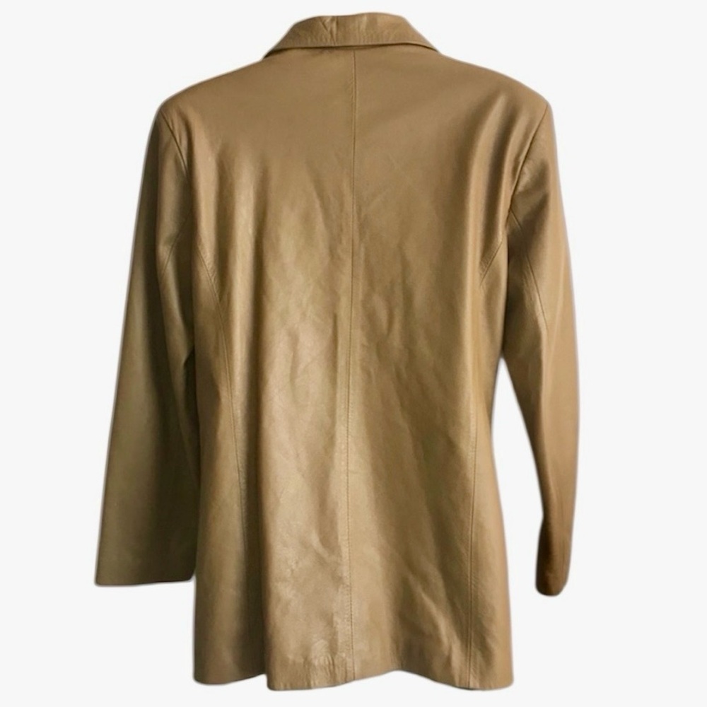 Vtg Women’s 44 10-12 Made in Italy Vera Pelle Tan Leather 4-Button Jacket in EUC - Picture 2 of 16